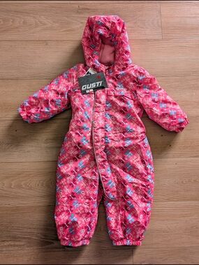 Gusti Pink Butterfly One-Piece Baby Snowsuit with Hood